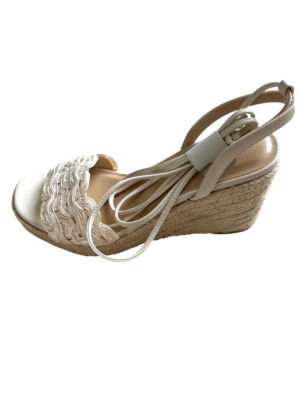 New Soda ATHENA CREAM LACE UP WEDGE  Espadrille Wedges Lace Sandal  8.5 - Picture 7 of 12